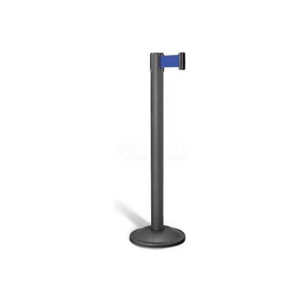 Lavi Industries Basic Stanchion, 38.5inH Wrinkle Black Post, 7'L Blue Retractable Belt 26-20400WB/BL - main